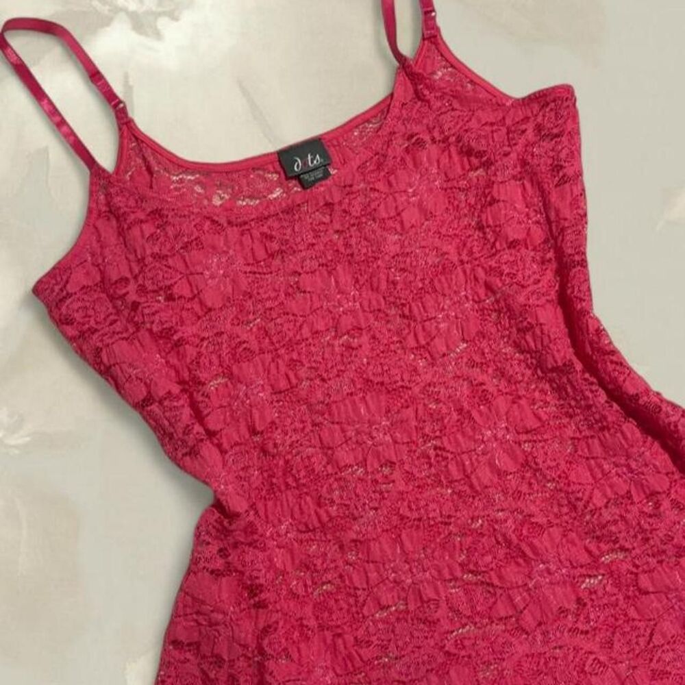 y2k Dots Hot Pink Sheer Floral Lace Camisole Tank Top Women's Size XL